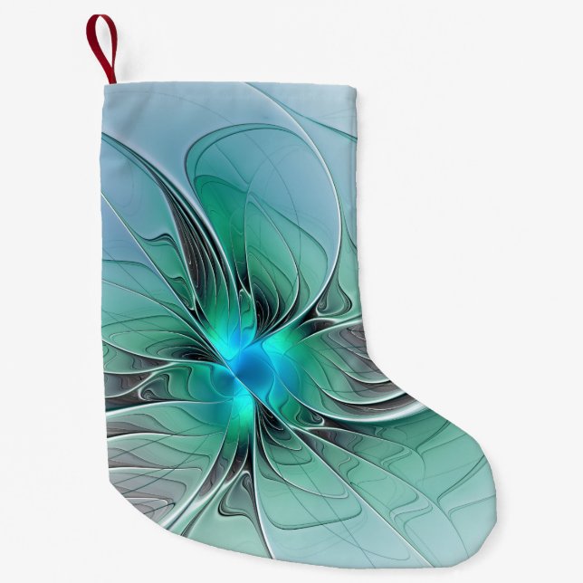Abstract With Blue, Modern Fractal Art Small Christmas Stocking (Front)