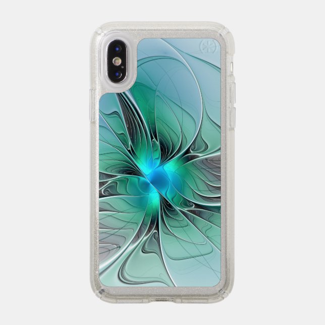 Abstract With Blue, Modern Fractal Art Speck iPhone XS Case (Front (Silver Phone))