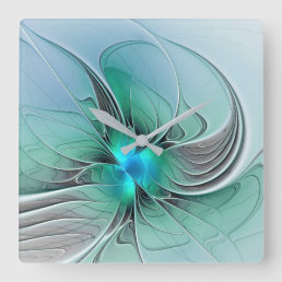 Abstract With Blue, Modern Fractal Art Square Wall Clock