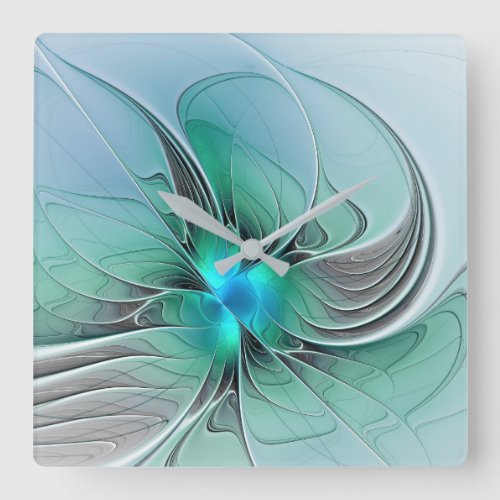 Abstract With Blue Modern Fractal Art Square Wall Clock
