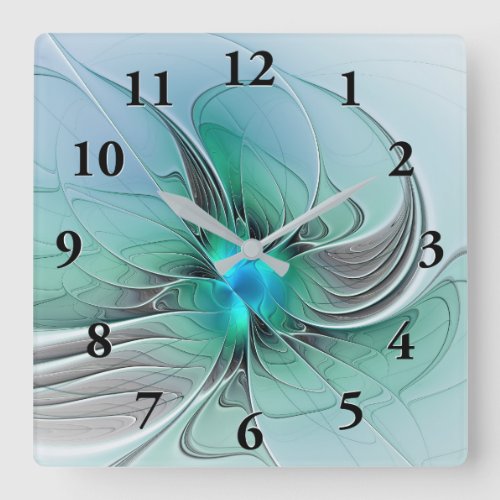 Abstract With Blue Modern Fractal Art Square Wall Clock