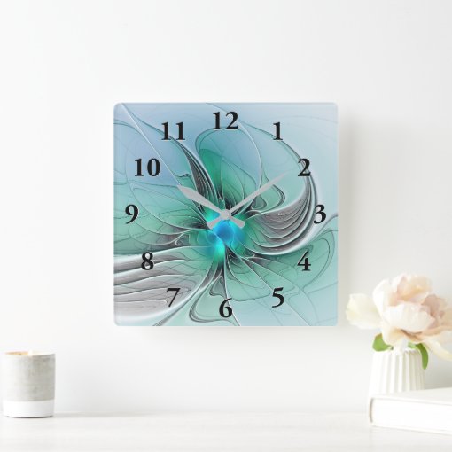 Abstract With Blue, Modern Fractal Art Square Wall Clock | Zazzle