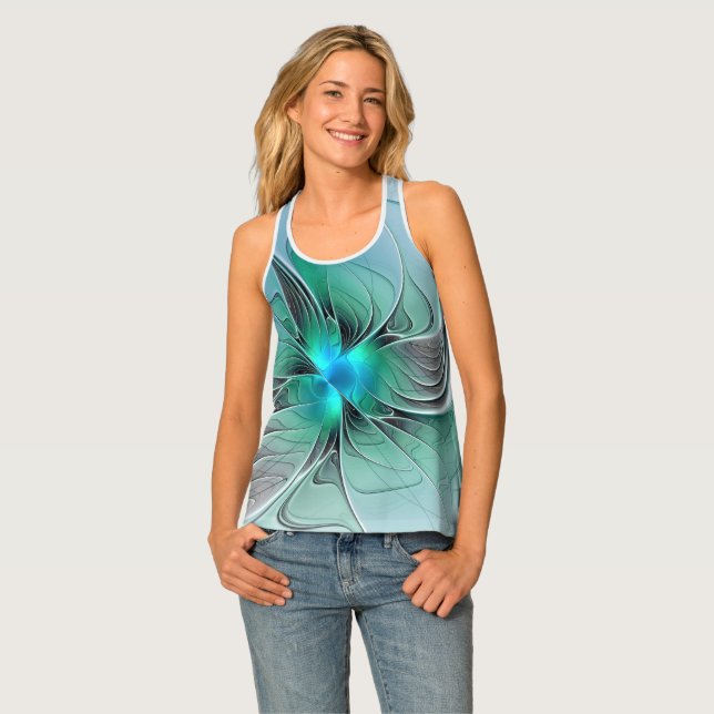 Abstract With Blue, Modern Fractal Art Tank Top (Front Full)