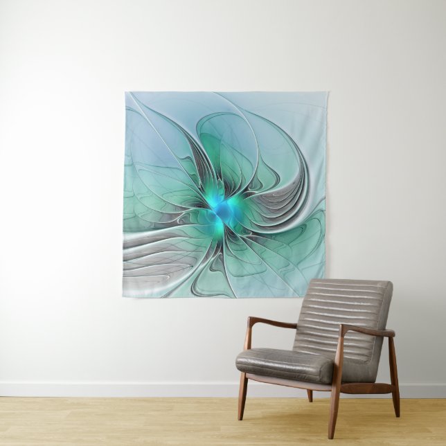 Abstract With Blue, Modern Fractal Art Tapestry (In Situ)