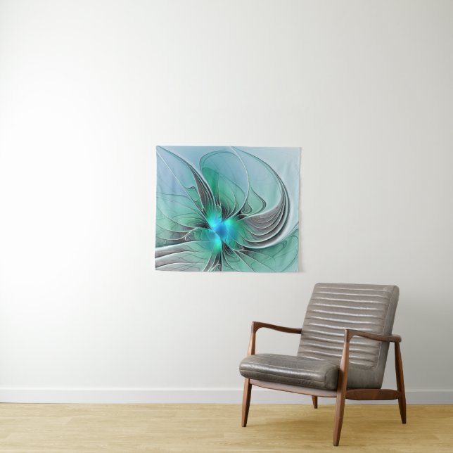 Abstract With Blue, Modern Fractal Art Tapestry (In Situ (Horizontal))