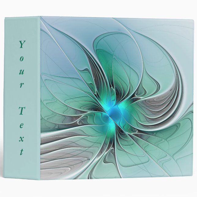 Abstract With Blue, Modern Fractal Art Text 3 Ring Binder (Front/Spine)