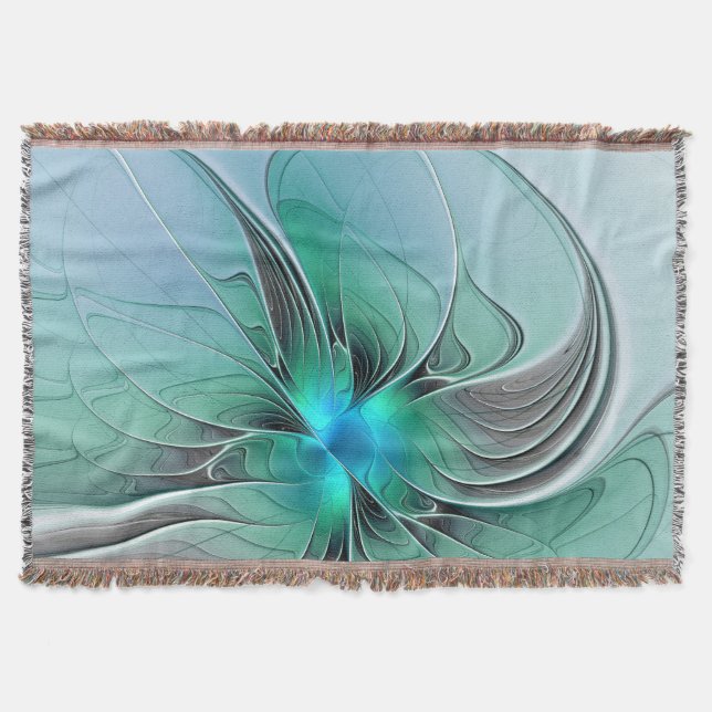 Abstract With Blue, Modern Fractal Art Throw Blanket (Front)