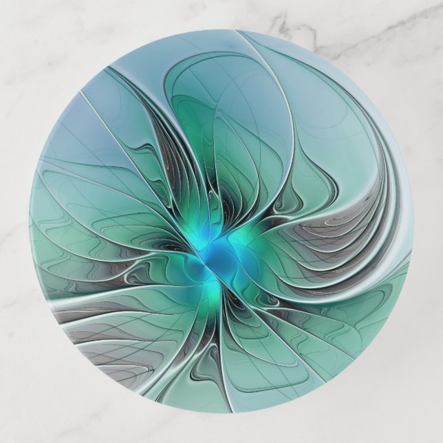 Abstract With Blue, Modern Fractal Art Trinket Tray (Front)