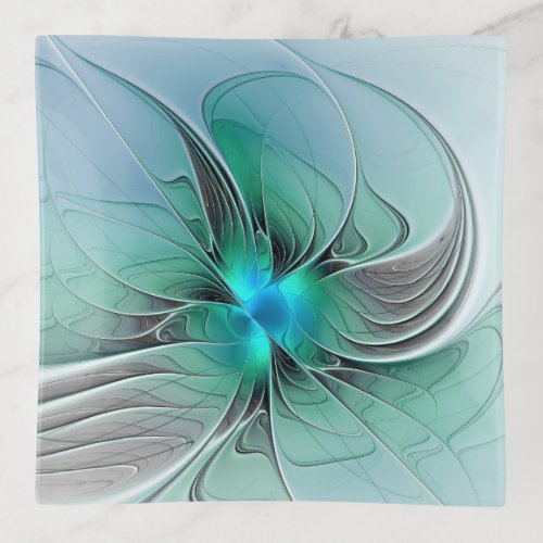 Abstract With Blue Modern Fractal Art Trinket Tray