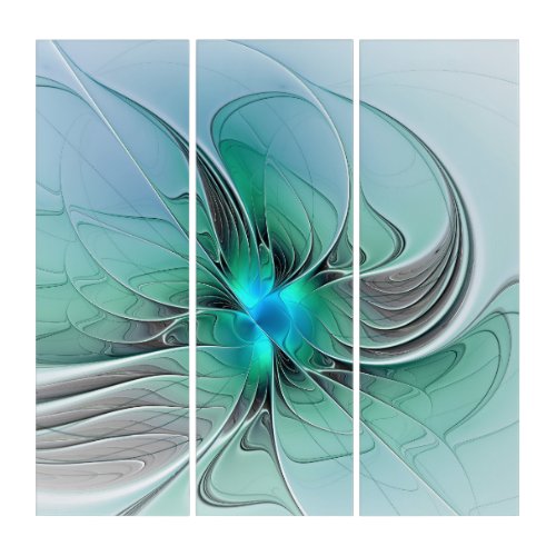 Abstract With Blue Modern Fractal Art Triptych