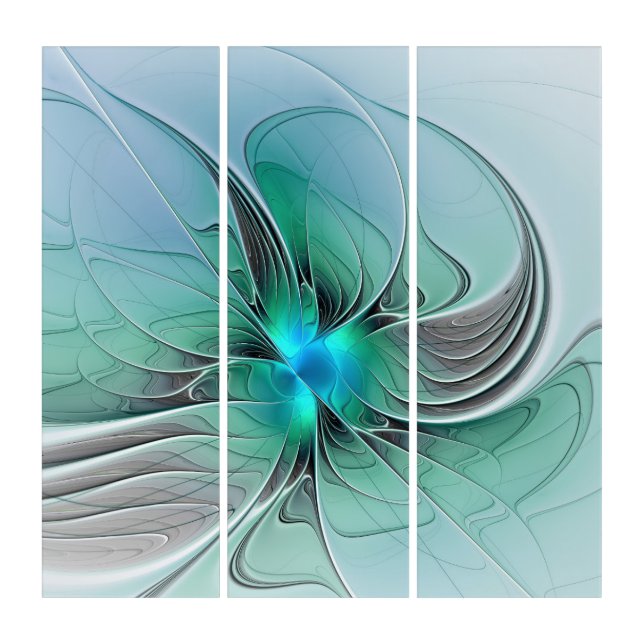 Abstract With Blue, Modern Fractal Art Triptych (Front)