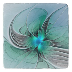 Abstract With Blue, Modern Fractal Art Trivet