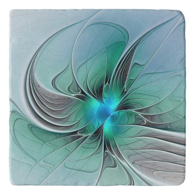 Abstract With Blue, Modern Fractal Art Trivet (Front)