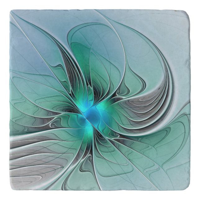 Abstract With Blue, Modern Fractal Art Trivet (Front)