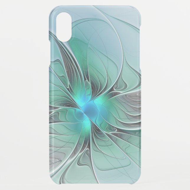 Abstract With Blue, Modern Fractal Art Uncommon iPhone Case (Back)