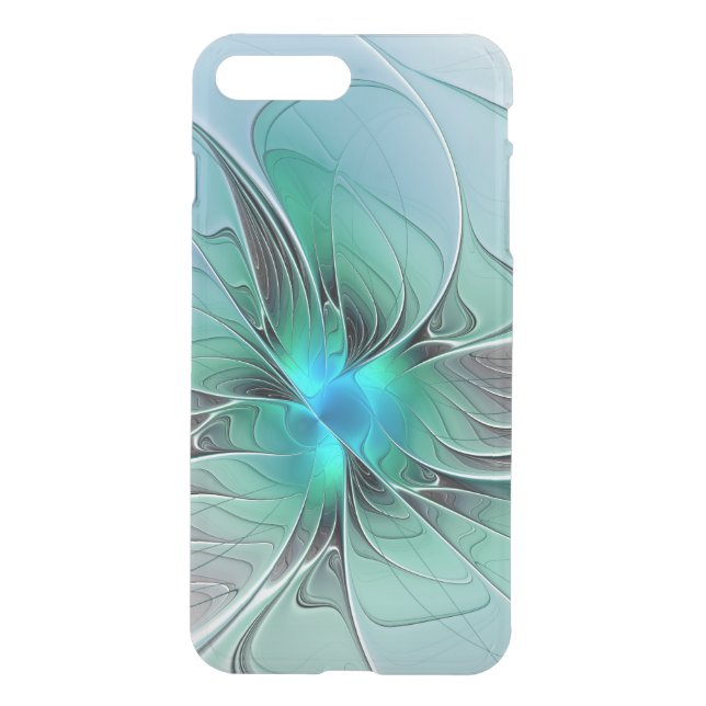 Abstract With Blue, Modern Fractal Art Uncommon iPhone Case (Back)