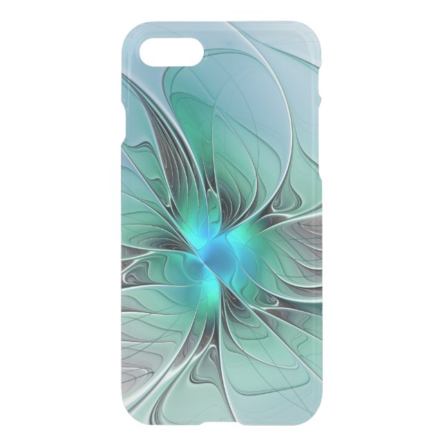 Abstract With Blue, Modern Fractal Art Uncommon iPhone Case (Back)