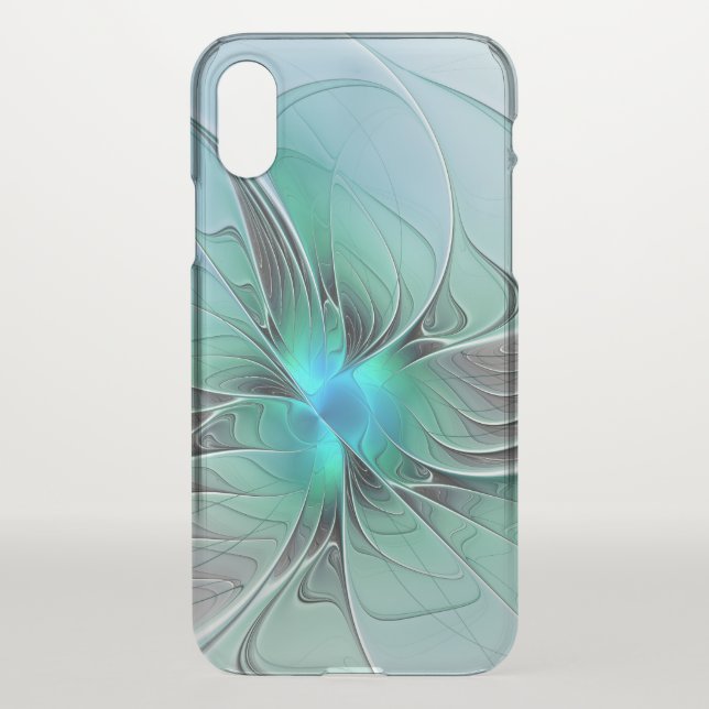 Abstract With Blue, Modern Fractal Art Uncommon iPhone Case (Back)