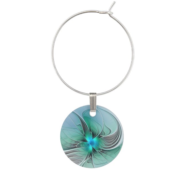 Abstract With Blue, Modern Fractal Art Wine Charm (Front)