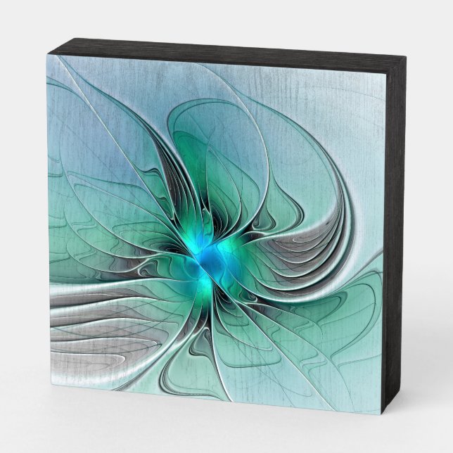 Abstract With Blue, Modern Fractal Art Wooden Box Sign (Angled Horizontal)