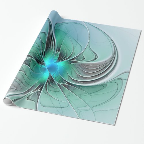 Abstract With Blue Modern Fractal Art Wrapping Paper