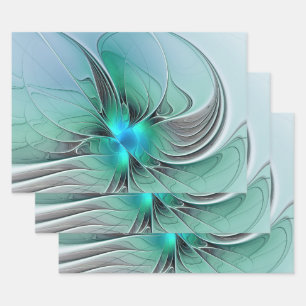 Abstract With Blue, Modern Fractal Art Wrapping Paper Sheets