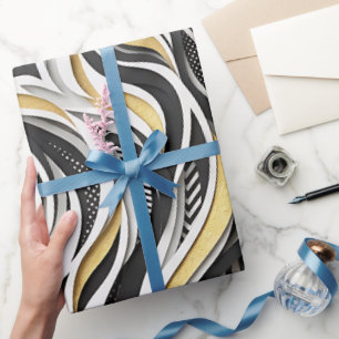 Abstract Wolf Head Silhouette Gold Wrapping Paper