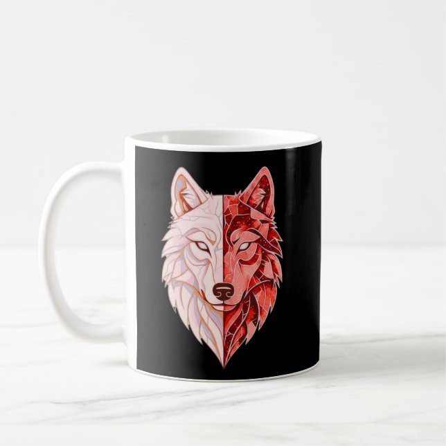 Abstract Wolf Identity – Dual Self Symbolic Art Coffee Mug (Left)