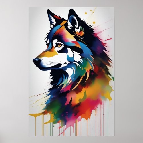 Abstract Wolf Portrait Art Poster