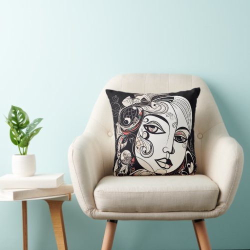 Abstract Woman Black and White Illustration Pillow