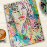 Abstract Woman Butterfly Flowers Colorful Artistic Jigsaw Puzzle<br><div class="desc">This colorful design was created using my original mixed media art in vibrant red,  blue,  pink,  yellow,  green,  and red with a beautiful woman,  butterflies,  and flowers emerging from the background.</div>