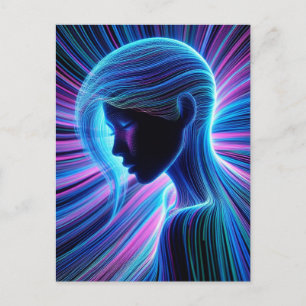 Abstract woman colorful neon lines postcard