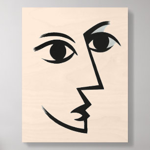 Abstract Woman Face Line Art Wood Photo Tile