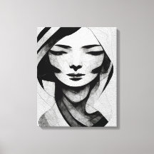 Abstract Woman Face Wall Art Black and White