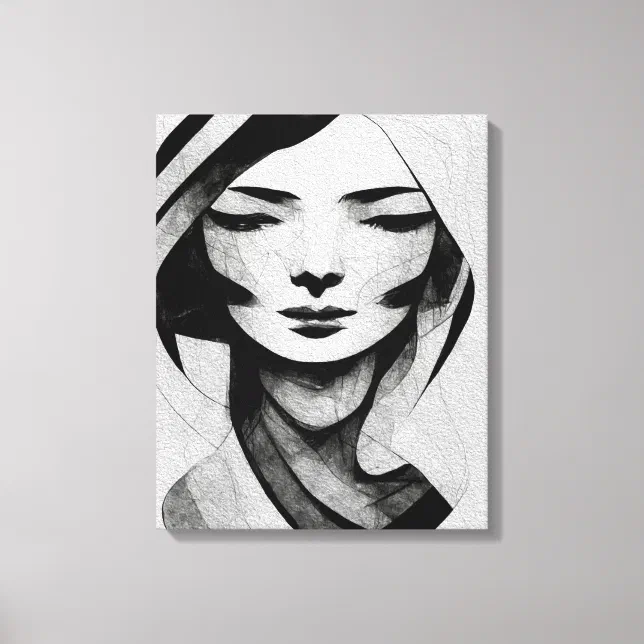 Abstract Woman Face Wall Art Black and White | Zazzle