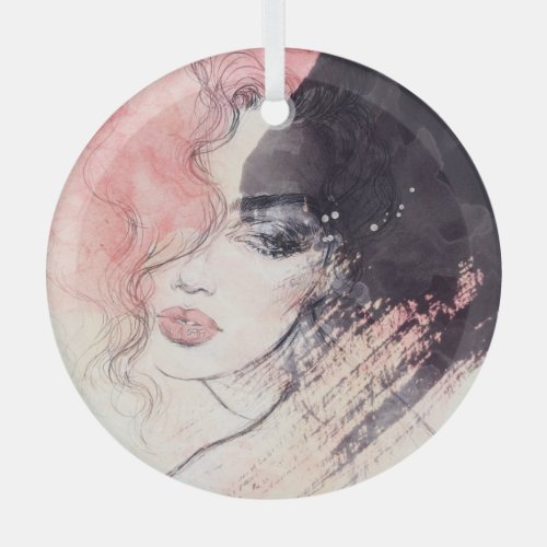 Abstract Woman Fashion Watercolor Painting Glass Ornament