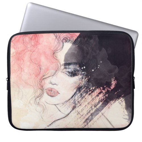 Abstract Woman Fashion Watercolor Painting Laptop Sleeve