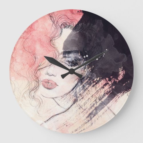 Abstract Woman Fashion Watercolor Painting Large Clock