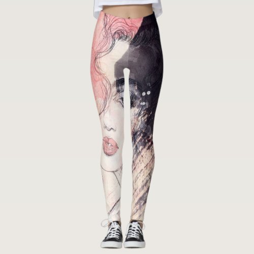 Abstract Woman Fashion Watercolor Painting Leggings