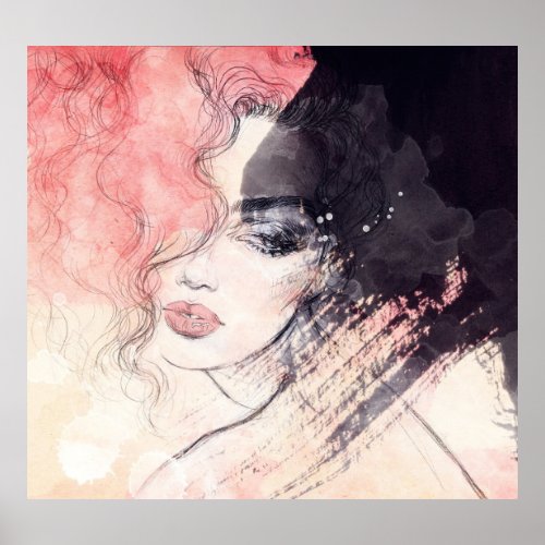 Abstract Woman Fashion Watercolor Painting Poster