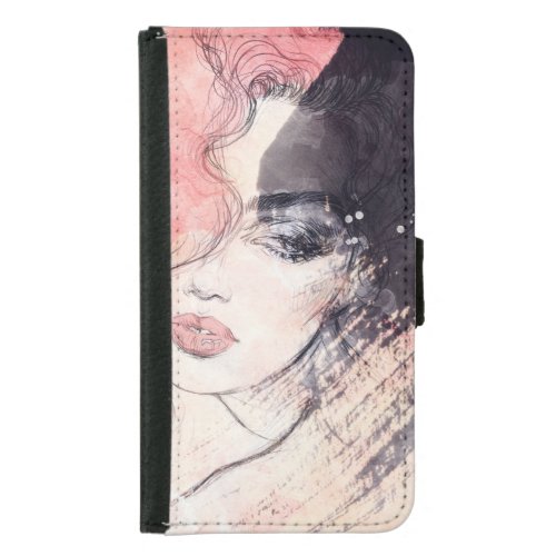 Abstract Woman Fashion Watercolor Painting Samsung Galaxy S5 Wallet Case