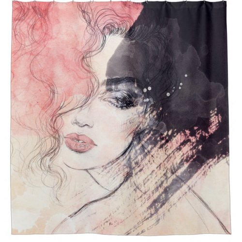 Abstract Woman Fashion Watercolor Painting Shower Curtain