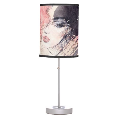 Abstract Woman Fashion Watercolor Painting Table Lamp
