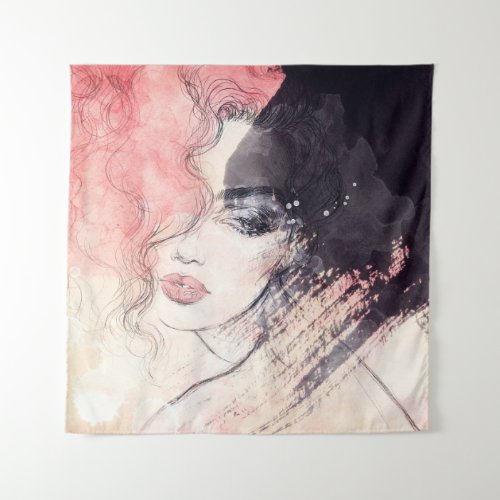 Abstract Woman Fashion Watercolor Painting Tapestry