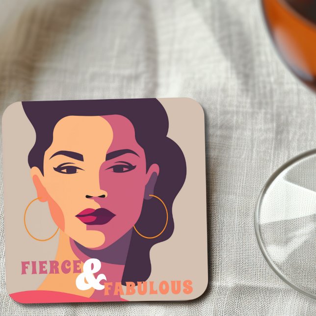 Abstract Woman FIERCE & FABULOUS Modern  Beverage Coaster (Creator Uploaded)