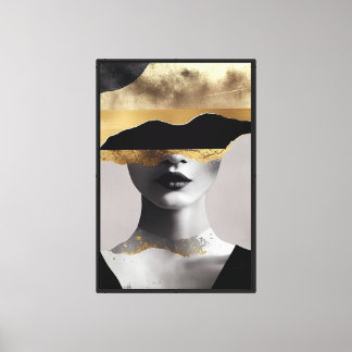 Abstract Woman Gold Black Surrealist Art Elegant Canvas Print