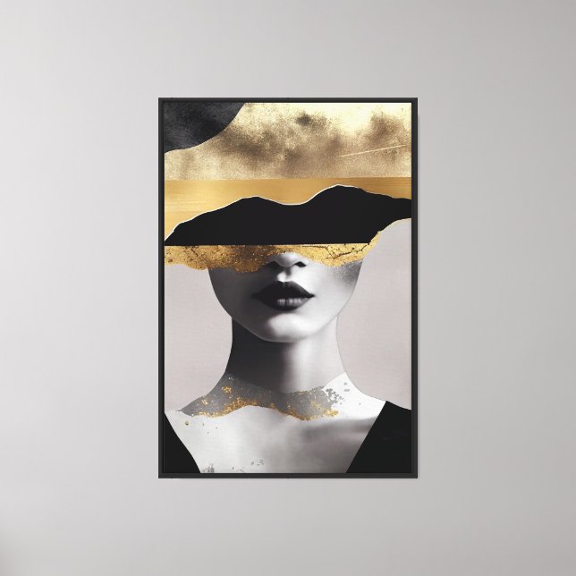 Abstract Woman Gold Black Surrealist Art Elegant Canvas Print (Front)