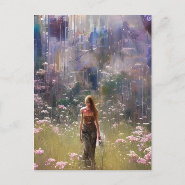 Abstract Woman in a Floral Field Postcard (Front)