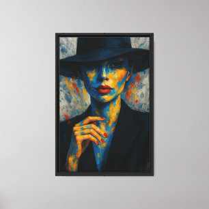 Abstract Woman in Hat Red Lips Color Splash Canvas Print
