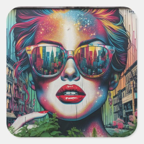  Abstract Woman in Sunglasses Ai Art Blank Square Sticker
